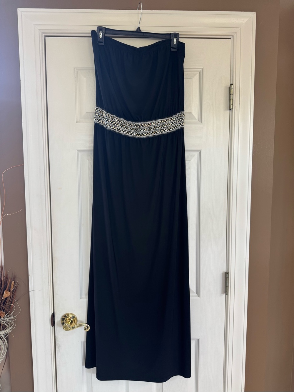 MSK Black Strapless Dress with Beaded Waistband